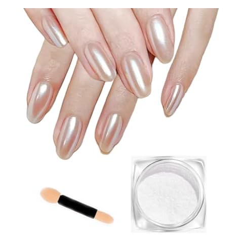 Pearl Chrome Nail Powder,White Chrome Nail Powder Clear Chrome Nail Powder for Nails Iridescent Pigment Powder for Nails(1pc White) Cover