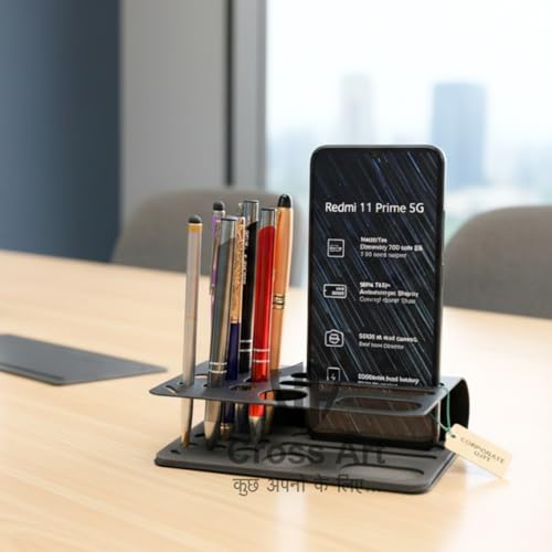 Image of Teak Wood Office Desk Organizer - Personalized Pen Stand, Pencil Stand for Office Desk, Tiny Phone Holder - Elegant and Functional Desktop Accessory for Organized Workspaces (CAPS 4019)