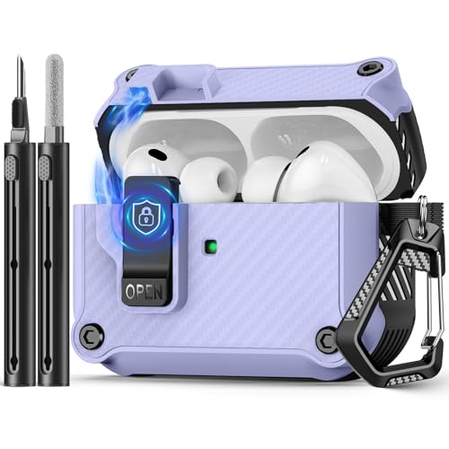 Image of Pohgelan Compatible with AirPods Pro 3 Case Carbon Fiber Texture(Purple) | Magnetic Automatic Lock with Cleaning Kit,Compatible with Magsafe