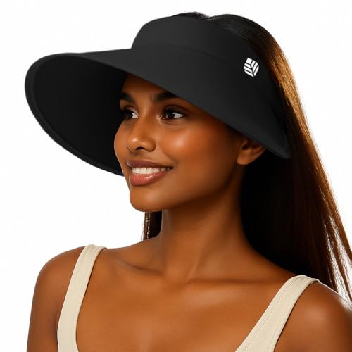 Image of Venzina UPF 50+ Sun Visor Hat for Women Ultra Wide Brim Outdoor Sun Hat UV Protection Hat Blackout Liner Design Packable Travel Hiking Hat Adjustable Elastic Closure Fashion Beach Hat