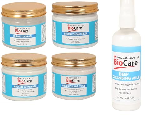 BEAUCODE BioCare Organic Sugar Facial Kit 500 ml Each With Deep Cleansing Milk 100ml|| 5pc