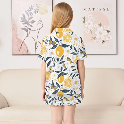ALAZA Lemon Flower Butterfly Blossom Pajamas Satin Pajama Set Short Sleeve Button Down Sleepwear4