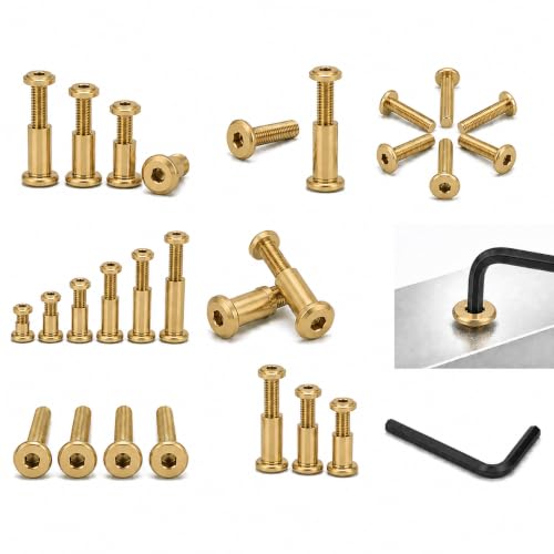 Image of By VP INDUSTRIES (Combo -20 Pcs) M8x90 mm Allen JCB Head Screw with Sleeve Nut & Allen Key | Brass Gold Male-Female Connector for Wood Work, Electrical Fittings, DIY Projects & Industrial Use