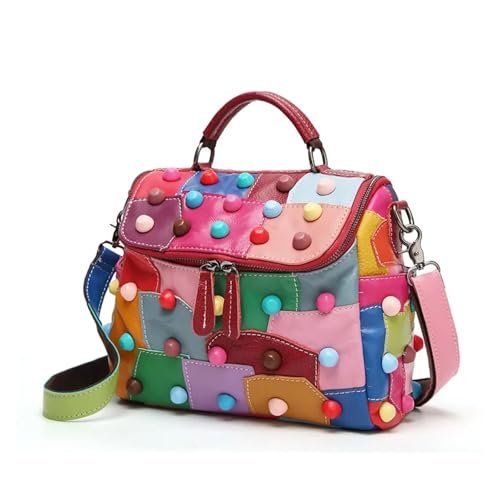 Women's Message Bag Soft Leather Girls Patchwork Multicolor Travel Shoulder Bags2