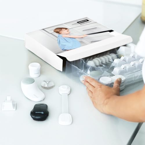 BABYGO® Kit de seguridad para bebés Cerradura de gabinete de seguridad magnética Cerradura de puerta de horno Abrazadera de protección de seguridad para bebés Protectores de esquina para | blanco