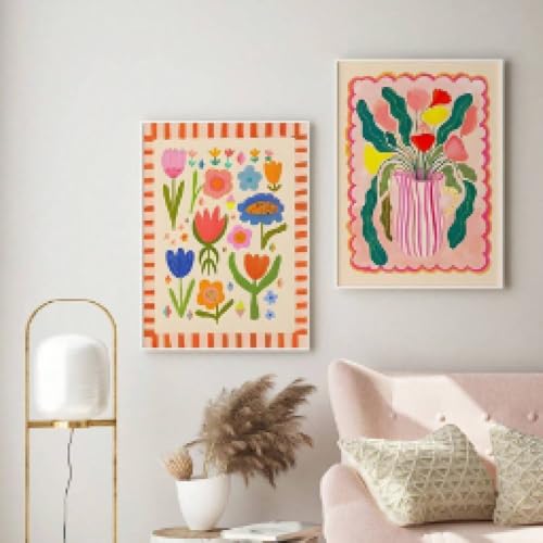 Impression sur toile florale vintage bohème 70x100cm lot de 2