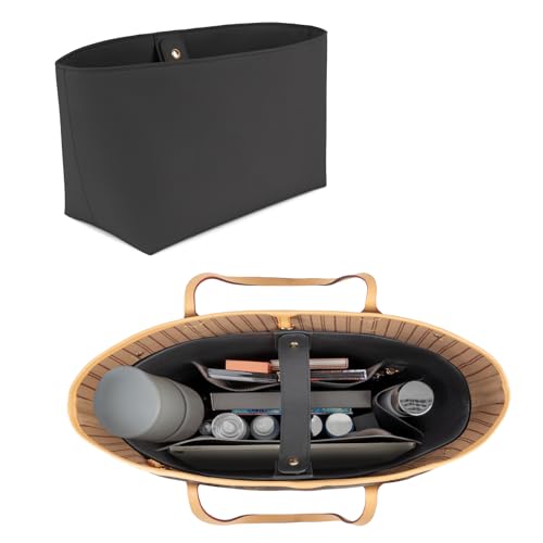 CLEXION Bolsa organizadora de couro vegano, organizadores de bolsa com vários bolsos, com laptop de 14 polegadas compatível com LV Neverfull MM, bolsa Saint Laurent e mais (preto)