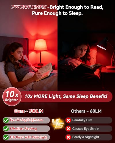 Image of Neporal 7W 670nm Red Light Bulbs for Sleep, 100% Blue Light Blocking Red Night Light, Sleep Light for Melatonin Promoting, A19 60W Equivalent Dim Light Bulbs for Bedroom, Baby Nursery, Reading,4 Packs