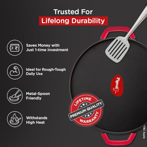 Image of Pigeon Pre-Seasoned Cast Iron Tawa 30cm |Pre-Seasoned with 100% Vegetable Oil |Naturally Nonstick |High Pressure Casting |Toxin-Free |Double Side Handles|Induction & Gas Stove Compatible