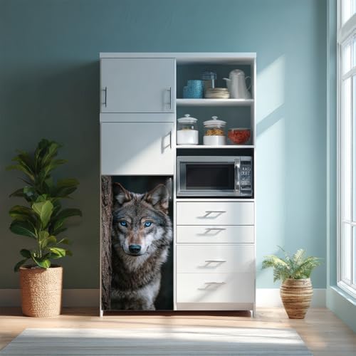 Image of 14.6x32.3 Inch Trash Can Cover Wolf in Forest Design Outdoor Garbage Bin Decoration Sticker Wrap