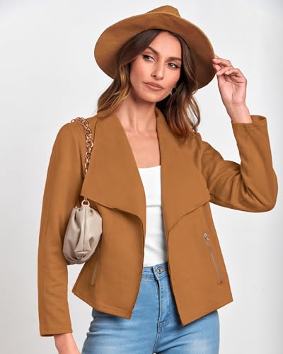 BTFBM Womens Faux Suede Jackets Dressy Spring Summer Clothes 2025 Lapel Long Sleeve Open Front Cropped Outerwear Coats3