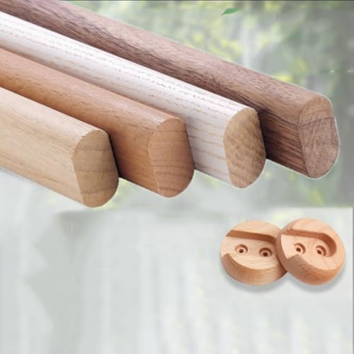 QHLIANGL Barra Ovalada de Madera para Armario con Tapas - Percha de Pared para Armario, baño o ropero - Beige, 50 cm/19,7 Pulgadas - Solución de Almacenamiento Duradera y Elegante