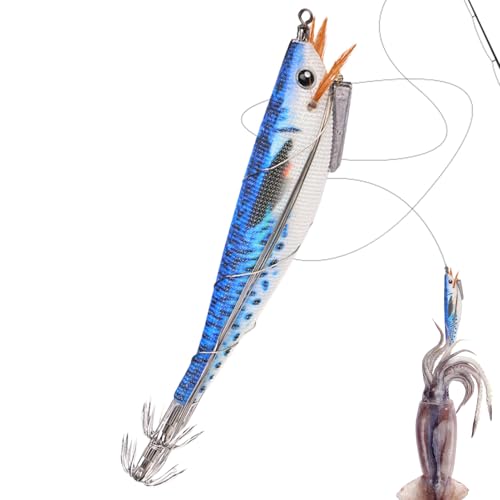 Cebo De Calamar - Cebos Artificiales con Forma De Gamba para Mar,Anzuelo Doble Flotante Fosfrescente para Pesca En Orilla Y Surf
