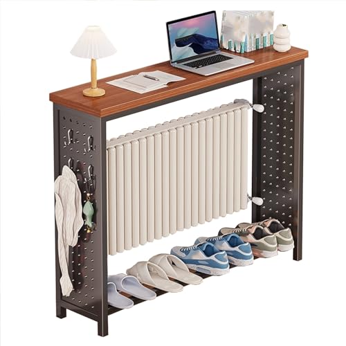 Cache Radiateur Cache Radiateur en Fonte Meuble de Rangement avec Panneau Latéral Perforé et Rail Inférieur pour Salon et Couloir(Black,100x20x80cm/39x8x31in)