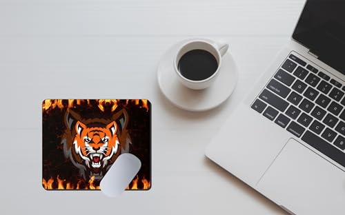 Image of Fierce Tiger Gaming Mouse Pad for Laptop & Computer | 9 x 7.5 Inch | 3mm Thick Non-Slip Rubber Base Mousepad | Fire Tiger Graphic Design for Office & Gaming