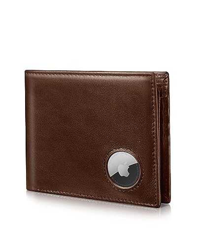 Serovi AirTag Wallet- Genuine Leather Bifold Mens Wallet with AirTag Holder RFID Blocking Wallet for Men With 2 ID Window and 12 Cards Holders Gift Box (Airtag Not included)