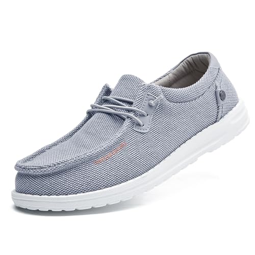 Image of Men's Canvas Loafers, Slip On Casual Shoes | Hands Free, Lightweight, Comfortable, Breathable Upper, Walking Shoes, Stretch, Travel, Vacation, Everyday Wear