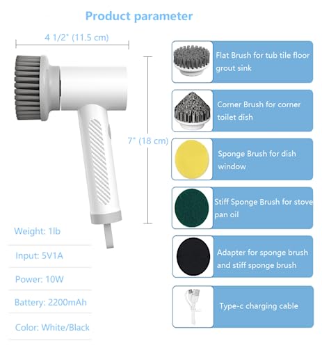 Electric Spin Scrubber Cordless,Upgraded Electric Shower Scrubber Brush With 4 Brush Heads,Shower Cleaning Brush For Household Use Cleaning Brush For Bathtub Cars Tile Stove Kitchen Sink Floor Grout #TOP4
