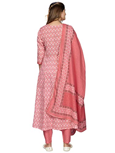 Image of Vbuyz Women's Printed & Embellished & Mirror Work Straight Cotton Stitched Kurta set | Straight Kurta Pant Dupatta | Kurta Set with Dupatta for Women | Suit Set | Ethnic Set | Printed Kurta Set