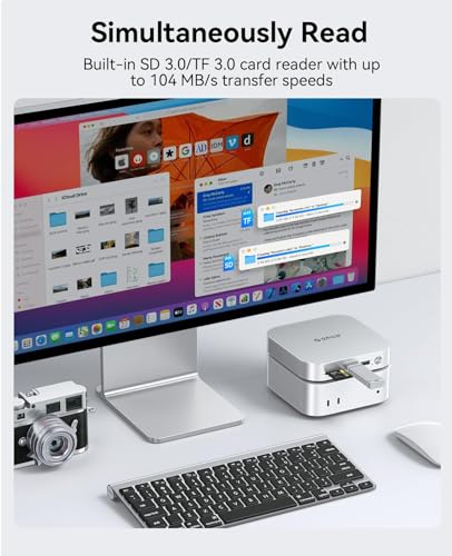 Image of ORICO MiniLink Mac mini M4 USB Hub Compatibility with NVME /SATA M.2 SSD Enclosure, 9-in-1 Aluminum Dock,2 xUSB A 10Gbps, 2 x USB A 2.0,3.0 SD /TF Card Readers, 3.5mm Headphone & Microphone Jacks(M49P)