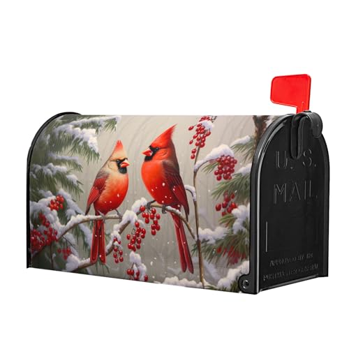 Image of Winter Cardinal Mailbox Covers Magnetic Berry Branches Snow Outdoor Mailbox Cover Standard Size 18 X 21 Snowflakes Christmas Holiday Wrap Post Letter Box Decorative for Home Garden
