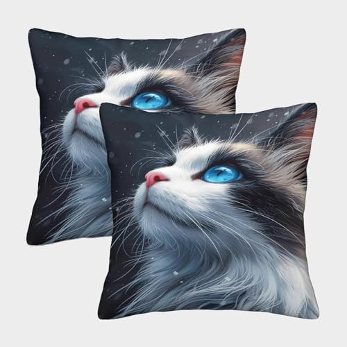 VFKLZCNYR Funda de almohada decorativa con estampado de gato pintado en 3D, funda de cojín para sofá, regalo para el hogar, 40 x 40 cm