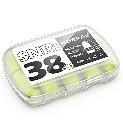 HORRAu Boules Quies 5 Paires, Boule Quies Mousse 38dB SNR pour Dormir, Ronflement, Avion, Concert, Tir Cover