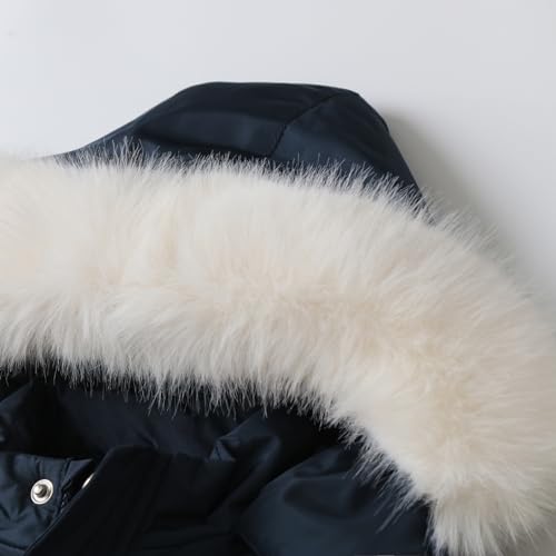 Infant Boys Girls Winter Thicken Hooded Coat Jacket Snowsuit Toddler Windproof Warm Jumpsuit Outwear Snow Wear Girls Overalls Size 8 (Navy, 6-12 Months)4