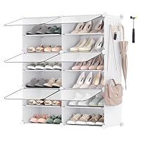 SONGMICS Interlocking Shoe Rack Cabinet, 6-Slot Modular Storage Organiser Unit, 30 x 40 x 30 cm for Each Slot, with Doors, Steel Frame, Plastic Panels, White LPC033W01