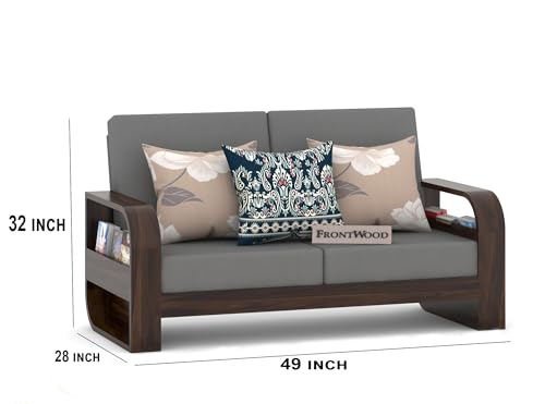Image of Sheesham Wood 7 Seater Sofa Set for Living Room & Office Solid Wood Furniture with 40 Density Grey Cushions Wooden Seven Seater Sofa (Natural Finish)