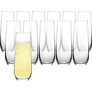 Stemless Champagne Flutes Set of 12, Crystal Glass, 8 oz Champagne Glasses, Prosecco Mimosa Glasses Set