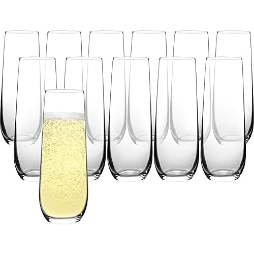 Stemless Champagne Flutes Set of 12, Crystal Glass, 8 oz Champagne Glasses, Prosecco Mimosa Glasses Set