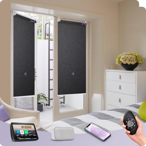 Graywind Klemmfix Elektrische Rollos Innen ohne Bohren, 4-Schicht Beidseitige Verdunklungsrollos für Fenster Tür, Kompatibel Alexa Google, nach Maß Motorisierte Rollo mit Fernbedienung, Dunkelgrau