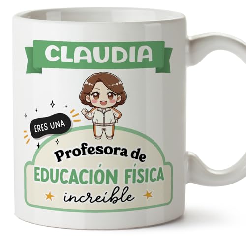 MUGFFINS Tazas Personalizadas para PROFESORA DE EDUCACIÓN FÍSICA mujer - En Español - Eres increíble - Kawaii - 11 oz / 330 ml - Regalo Personalizable original y divertido