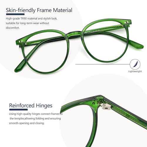 Image of Blue Light Blocking Glasses for Women and Men, Round Frame Computer Gaming Anti Eyestrain & UV Glare RF6213 (Basil Green)