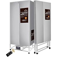 Heated Clothes Airer with Cover Deluxe 3-Tier Heated Airer Folding Clothes Drying Rack Indoor Load 25kg (Greyremotecontrol,75 * 50 * 150cm)