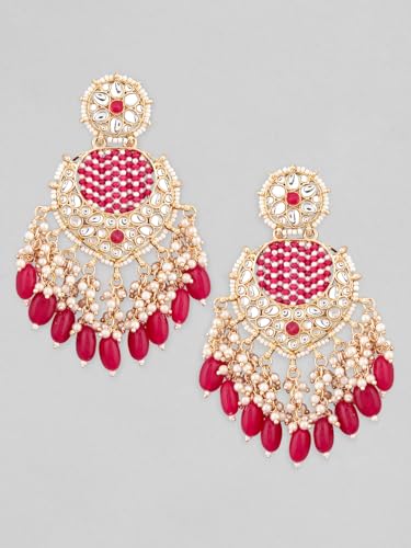 Image of Rubans Chandelier Earrings Kundan Pearl Traditional Jewellery Wedding Festive Gift for Women & Girls