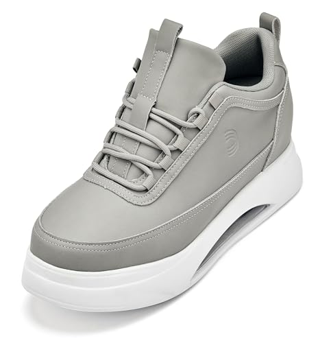 CALTO Men's Invisible Height Increasing Elevator Shoes - Dove Grey/White Sole Chunky Elevated Platform Sneakers - 3.2 Inches Taller - S4927 - Size 12 D(M) US