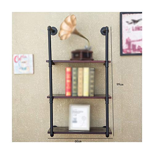 Estante de pared industrial MU de madera y tuberías vintage