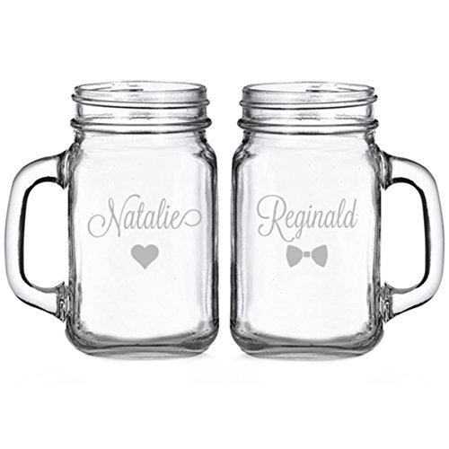 Bride and Groom Formal Personalized Glass Mason Mugs (set of 2)