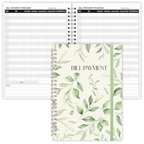 Bill Tracker Notebook, Monthly Bill Payment Checklist, 6" x 8.5", Bill Organizer with Back Pocket for Personal Budgeting Financial, 128 Pages