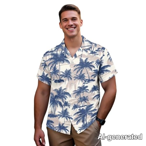 Image of Hawaii Matching Couple Outfits Husband and Wife Clothing Fashionable Mens Casual Shirts Hawaii Dress with Soft Fabric