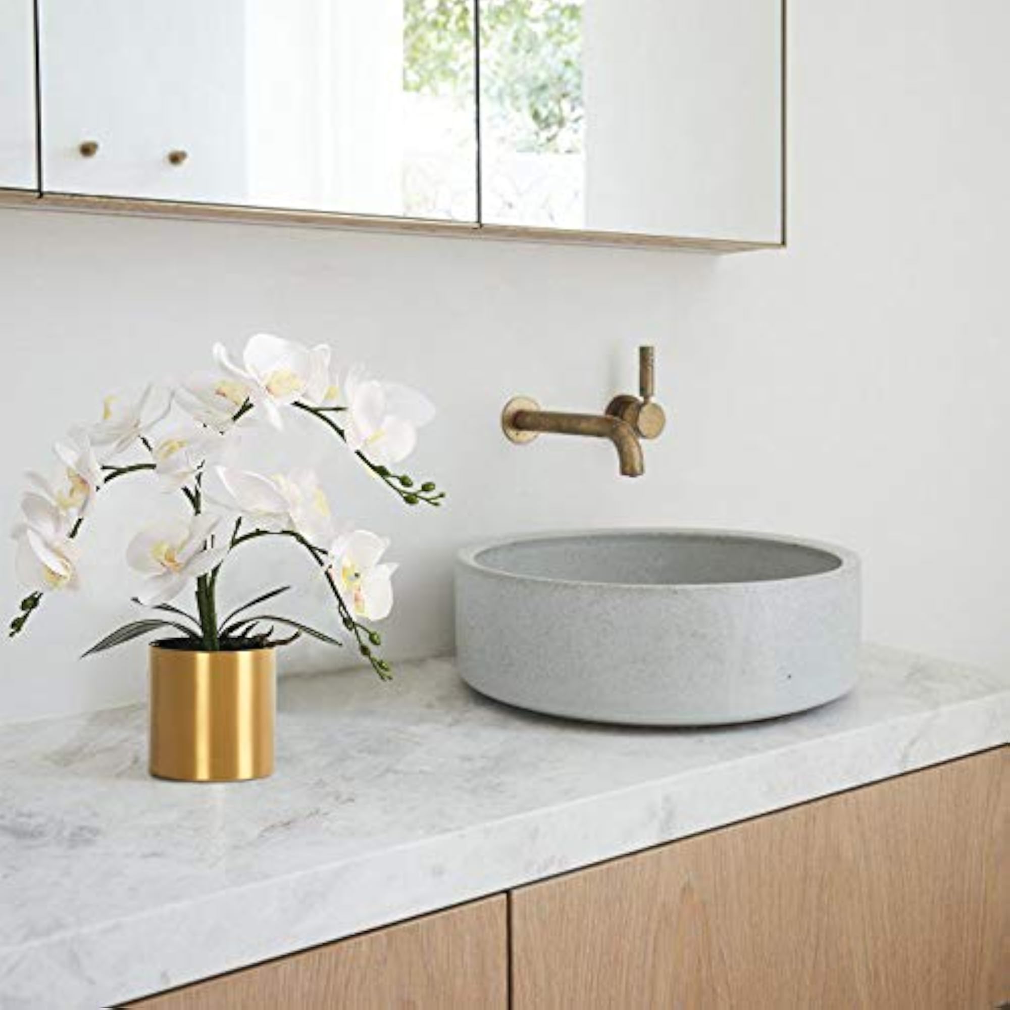Potted Artificial Orchid Plants in Gold Vase