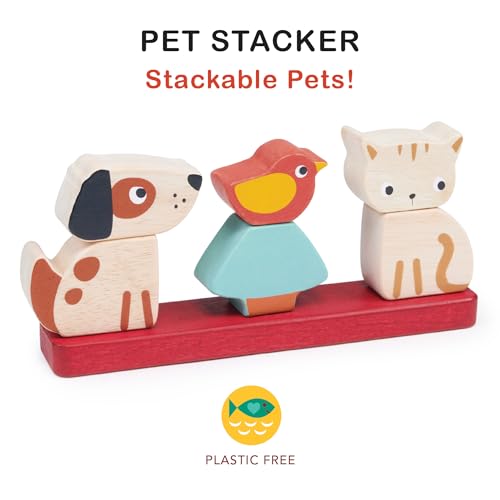 Image of Mentari Interactive Pet Stacker Toy, 6-Piece Set, Kitten, Puppy, Bird, Base Board with Pegs