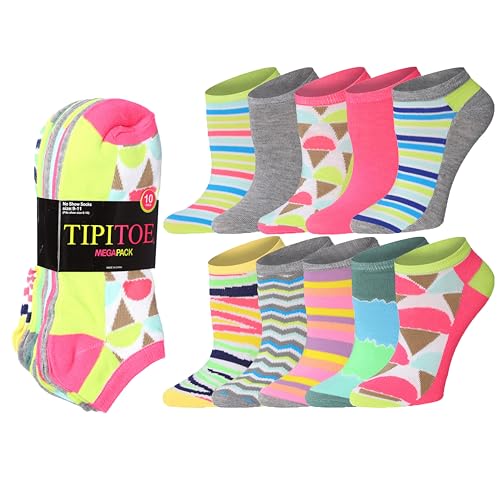 Image of Tipi Toe Women's 10 Pairs Lightweight Colorful Socks - Fun Low Cut Patterns for All-Day Comfort and Easy Everyday Style