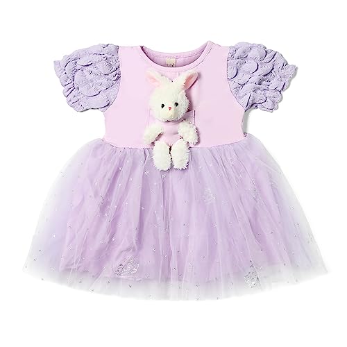 Image of Bold N Elegant Girl's Sequin Glitter Party Princess Sparkle Tutu Mini Dress Frock With Soft Plush Bunny Rabbit Toy For Infant Toddler Baby Girl's
