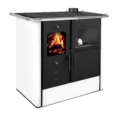 8, 4 kW Küchenofen Bruno Alena- Kochplatte aus Gusseisen- Mit großem Backfach & extra Warmhaltefach (Weiß)