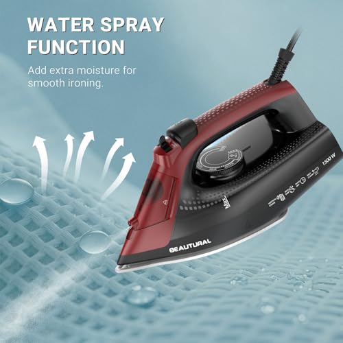 BEAUTURAL Steam Iron for Clothes, Ceramic-Coated Soleplate with Burst Steam, 3-Way Auto Shutoff, Anti-Drip and Anti-Calc, Self-Cleaning, 1500W Powerful for Home Use - Image 5