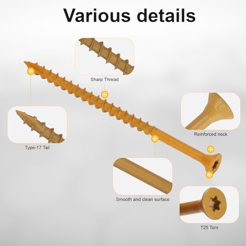 Image of Deck Screws #10 x 3-1 /2'', T25 Star Torx Drive Flat Head Wood Screws, Tan, 5lb