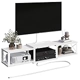 MAHANCRIS Floating TV Stand with Power Outlet, Wall-Mounted Entertainment Console Center with Storage, Floating TV Shelf for Under TV Storage, for Living Room, Bedroom, White TVBW101E01